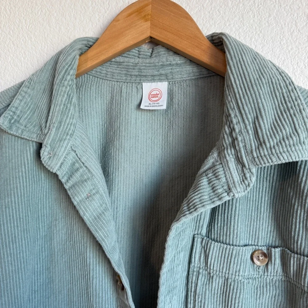 Wonder Nation Sage Green Corduroy Oversized Button-Up Shacket Size X-Large 14–16